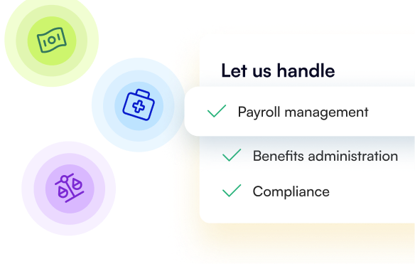 Icons for payroll management, benefits administration and compliance