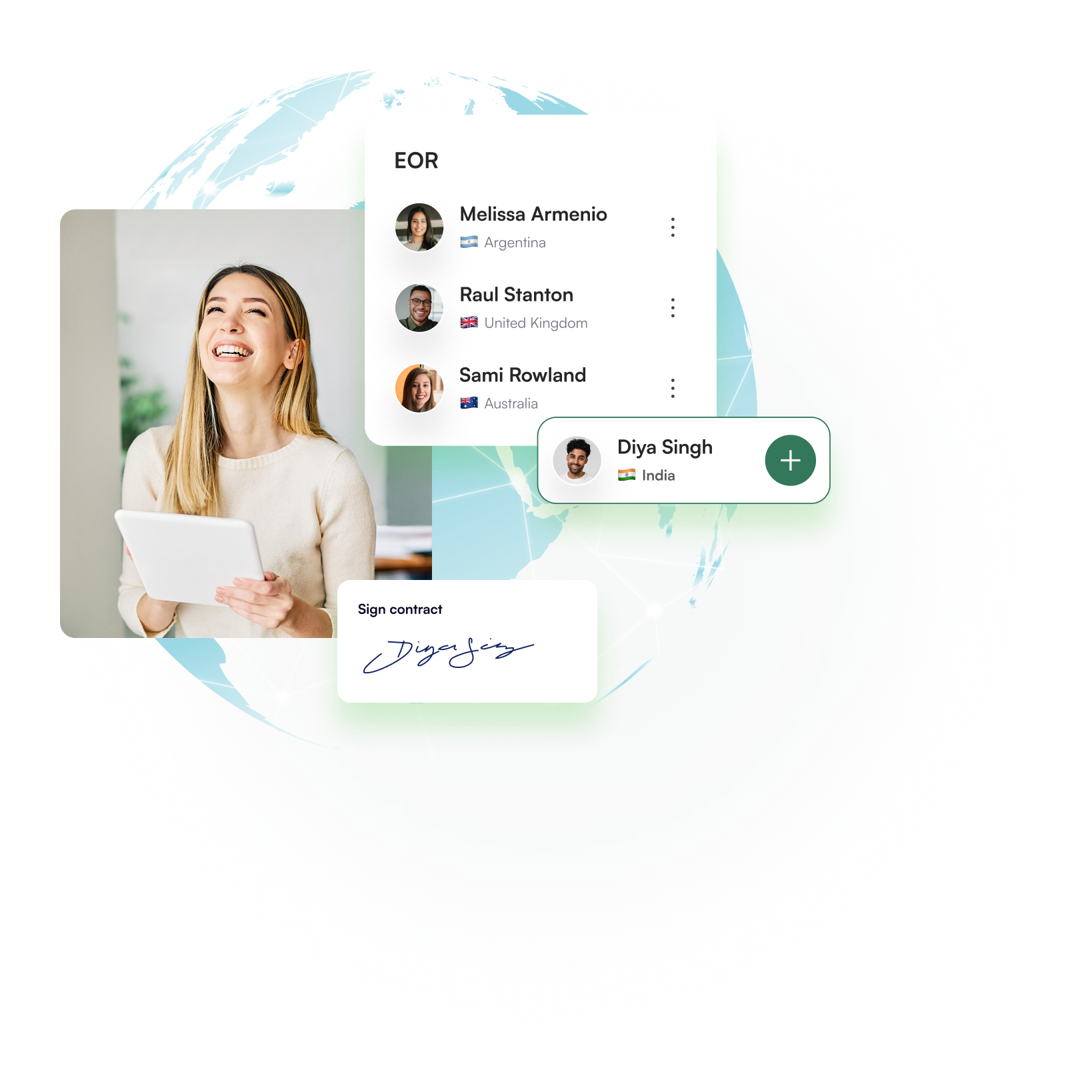 Employee of record management and a person managing their team and adding a new team member.